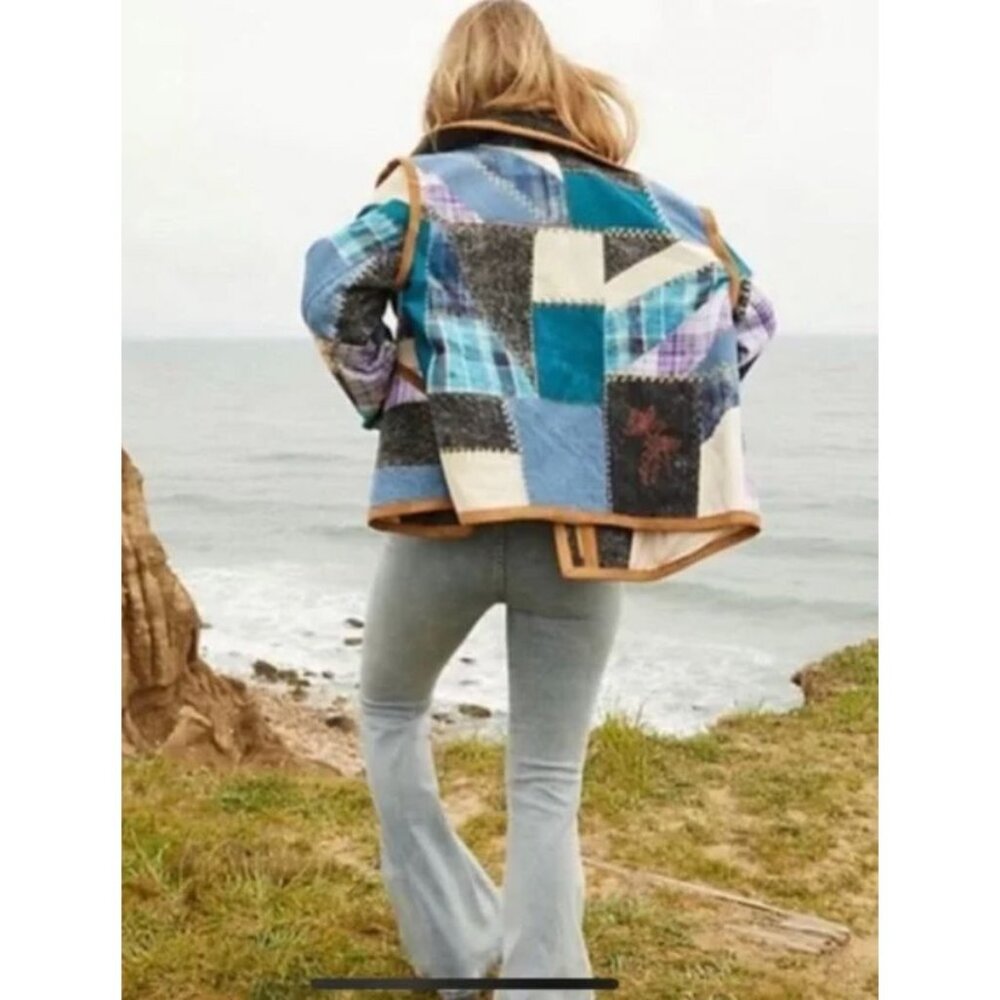 NEW Free People Leia Denim Suede Patched Moto Jacket Size XS $748 [jb] - Picture 4 of 10